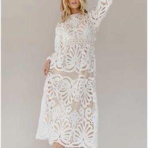 Bohme white lace dress women’s midi length long sleeve size XS
